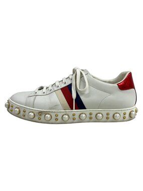 Gucci Sneakers 39 White Bordeaux Navy Studs Pearl Leather